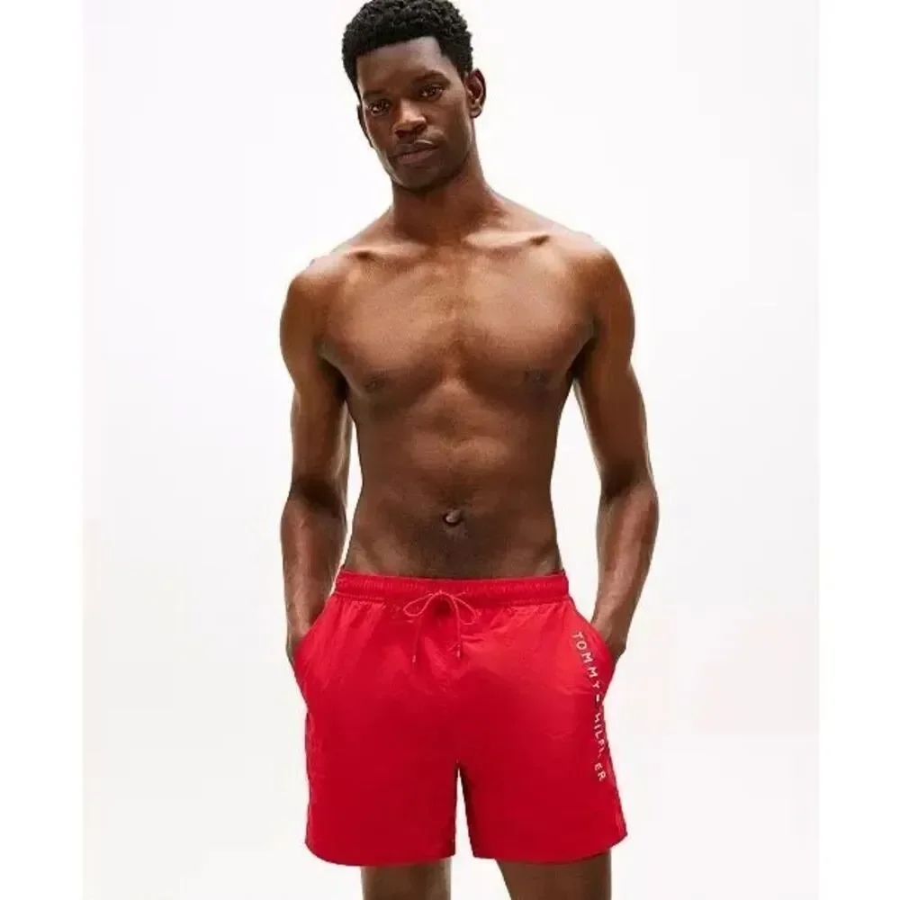 Tommy Hilfiger Red Logo Brief Lined Swim Trunks NWT